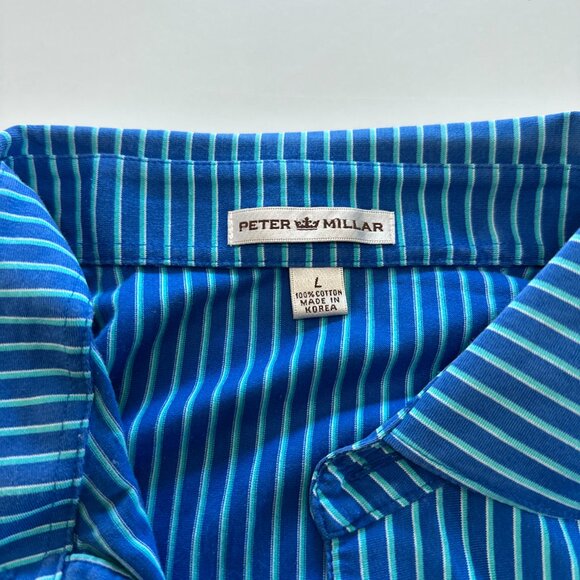 Peter Millar Summer Comfort Polo Shirt Mens Large Blue Green Striped Performance - Picture 2 of 6